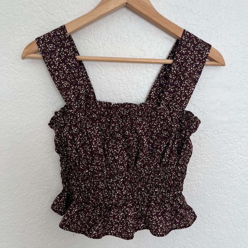 Nectar Clothing Floral Smocked Ruffle Tank Top Size Small Burgundy